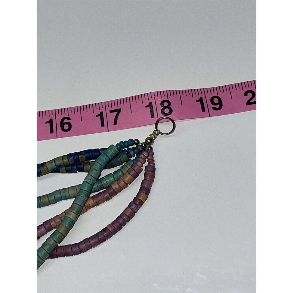 Vintage multi strand multi color purple green & blue wood beaded necklace Circle - Picture 9 of 15